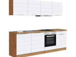 Held Möbel Küchenzeile 240 cm Matt Weiß-Wotaneiche