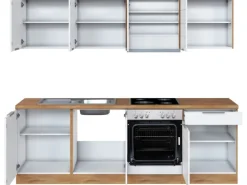 Held Möbel Küchenzeile 240 cm Matt Weiß-Wotaneiche