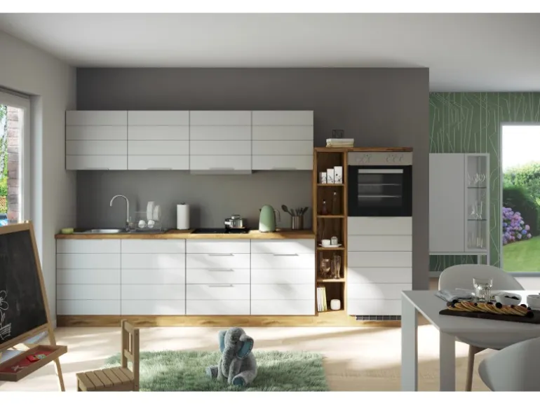 Held Möbel Küchenzeile 330 cm Matt Weiß-Wotaneiche