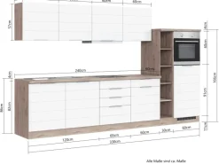 Held Möbel Küchenzeile 330 cm Matt Weiß-Wotaneiche