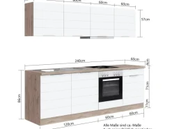Held Möbel Küchenzeile 240 cm Matt Weiß-Wotaneiche ohne E-Geräte