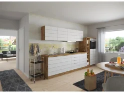 Held Möbel Küchenzeile 330 cm Matt Weiß-Wotaneiche ohne E-Geräte