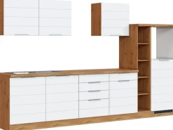 Held Möbel Küchenzeile 330 cm Matt Weiß-Wotaneiche ohne E-Geräte