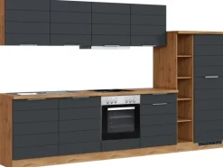 Held Möbel Küchenzeile 330 cm Matt Grau-Wotaneiche