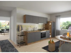 Held Möbel Küchenzeile 330 cm Matt Grau-Wotaneiche