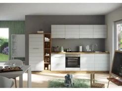 Held Möbel Küchenzeile 330 cm Matt Weiß-Wotaneiche