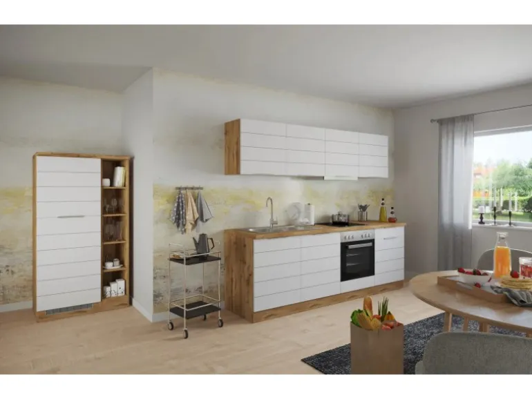 Held Möbel Küchenzeile 330 cm Matt Weiß-Wotaneiche