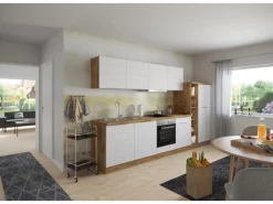 Held Möbel Küchenzeile 330 cm Matt Weiß-Wotaneiche