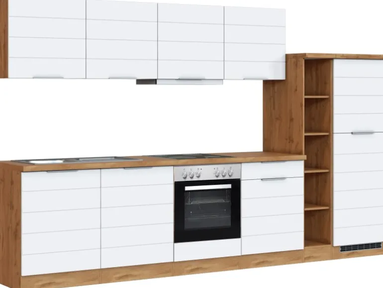 Held Möbel Küchenzeile 330 cm Matt Weiß-Wotaneiche