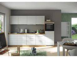 Held Möbel Küchenzeile 300 cm Matt Weiß-Wotaneiche