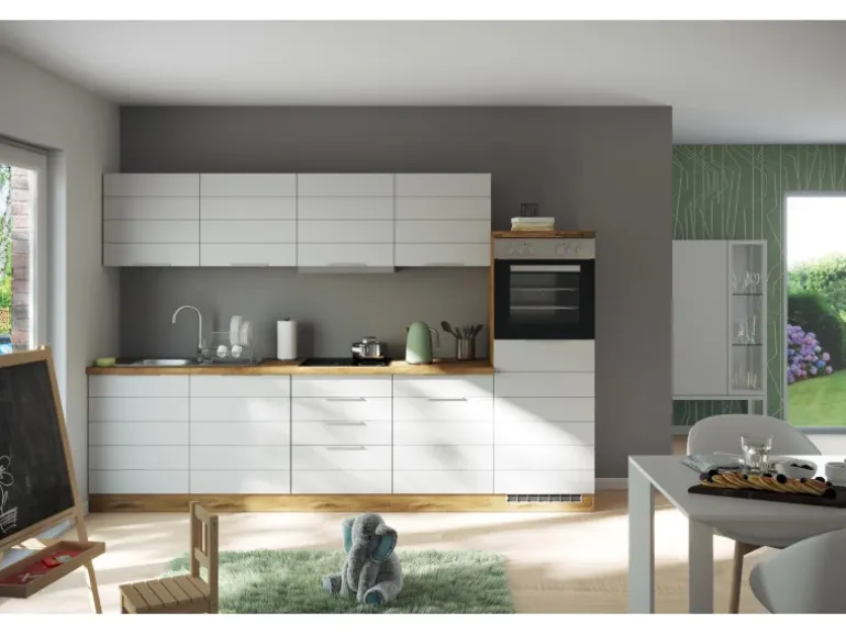 Held Möbel Küchenzeile 300 cm Matt Weiß-Wotaneiche