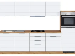 Held Möbel Küchenzeile 300 cm Matt Weiß-Wotaneiche