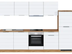 Held Möbel Küchenzeile 300 cm Matt Weiß-Wotaneiche