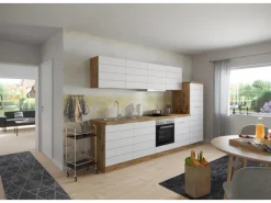 Held Möbel Küchenzeile 300 cm Matt Weiß-Wotaneiche