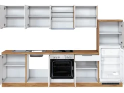 Held Möbel Küchenzeile 300 cm Matt Weiß-Wotaneiche