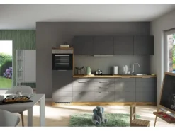 Held Möbel Küchenzeile 300 cm Matt Grau-Wotaneiche ohne E-Geräte