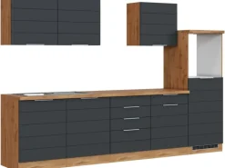 Held Möbel Küchenzeile 300 cm Matt Grau-Wotaneiche ohne E-Geräte