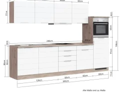 Held Möbel Küchenzeile 300 cm Matt Grau-Wotaneiche ohne E-Geräte