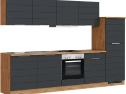 Held Möbel Küchenzeile 300 cm Matt Grau-Wotaneiche