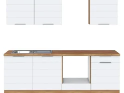 Held Möbel Küchenzeile 240 cm Matt Weiß-Wotaneiche ohne E-Geräte