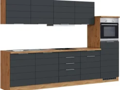 Held Möbel Küchenzeile 300 cm Matt Grau-Wotaneiche