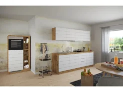 Held Möbel Küchenzeile 330 cm Matt Weiß-Wotaneiche ohne E-Geräte