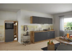 Held Möbel Küchenzeile 330 cm Matt Grau-Wotaneiche