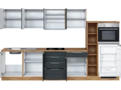 Held Möbel Küchenzeile 330 cm Matt Grau-Wotaneiche