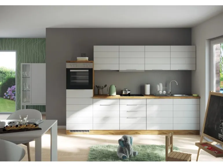 Held Möbel Küchenzeile 300 cm Matt Weiß-Wotaneiche ohne E-Geräte