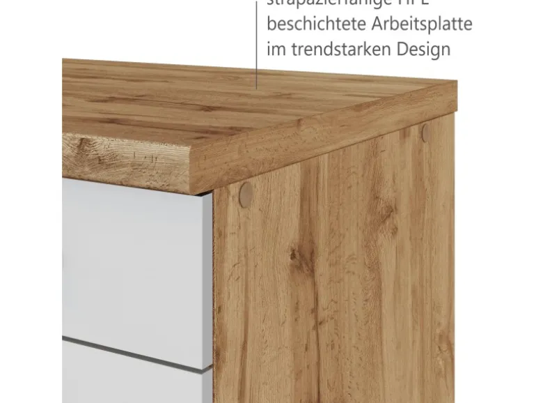 Held Möbel Küchenzeile 300 cm Matt Weiß-Wotaneiche ohne E-Geräte