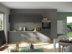 Held Möbel Küchenzeile 300 cm Matt Grau-Wotaneiche