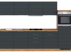 Held Möbel Küchenzeile 300 cm Matt Grau-Wotaneiche