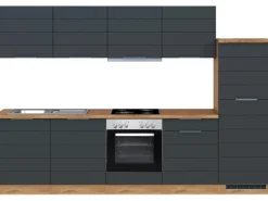 Held Möbel Küchenzeile 300 cm Matt Grau-Wotaneiche