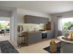 Held Möbel Küchenzeile 300 cm Matt Grau-Wotaneiche