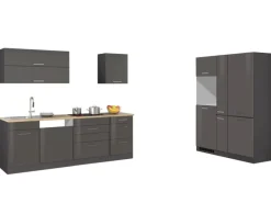 Held Möbel Küchenzeile Mailand 390 cm Grau Hochglanz-Grau Matt ohne E-Geräte