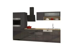 Held Möbel Küchenzeile Mailand 330 cm Grau Hochglanz-Grau Matt mit E-Geräten