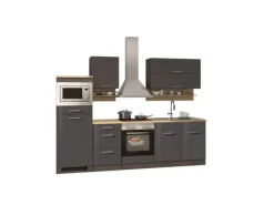 Held Möbel Küchenzeile Mailand 270 cm Grau Hochglanz-Grau Matt mit E-Geräten