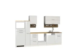 Held Möbel Küchenzeile Mailand 310 cm Weiß Hochglanz-Weiß Matt ohne E-Geräte