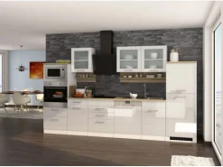 Held Möbel Küchenzeile Mailand 340 cm Weiß Hochglanz-Weiß Matt mit E-Geräten