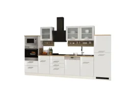 Held Möbel Küchenzeile Mailand 340 cm Weiß Hochglanz-Weiß Matt mit E-Geräten