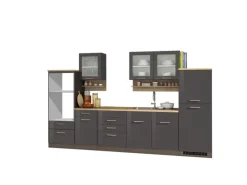 Held Möbel Küchenzeile Mailand 330 cm Grau Hochglanz-Grau Matt ohne E-Geräte