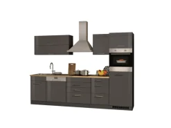 Held Möbel Küchenzeile Mailand 300 cm Grau Hochglanz-Grau Matt mit E-Geräten