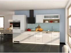 Held Möbel Küchenzeile Mailand 330 cm Weiß Hochglanz-Weiß Matt mit E-Geräten