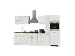 Held Möbel Küchenzeile Mailand 320 cm Weiß Hochglanz-Weiß Matt mit E-Geräten