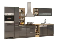 Held Möbel Küchenzeile Mailand 340 cm Grau Hochglanz-Grau Matt mit E-Geräten