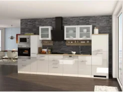 Held Möbel Küchenzeile Mailand 370 cm Weiß Hochglanz-Weiß Matt mit E-Geräten