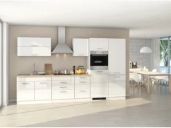 Held Möbel Küchenzeile Mailand 350 cm Weiß Hochglanz-Weiß Matt mit E-Geräten