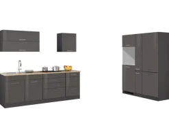 Held Möbel Küchenzeile Mailand 380 cm Grau Hochglanz-Grau Matt ohne E-Geräte