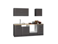 Held Möbel Küchenzeile Mailand 220 cm Grau Hochglanz-Grau Matt ohne E-Geräte