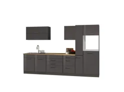 Held Möbel Küchenzeile Mailand 320 cm Grau Hochglanz-Grau Matt ohne E-Geräte